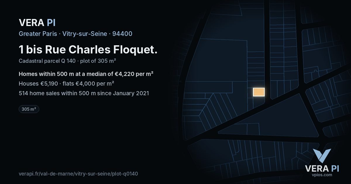 1 bis Rue Charles Floquet, Vitry-sur-Seine at night – the plot lit, the parcels around coloured by the prices near them