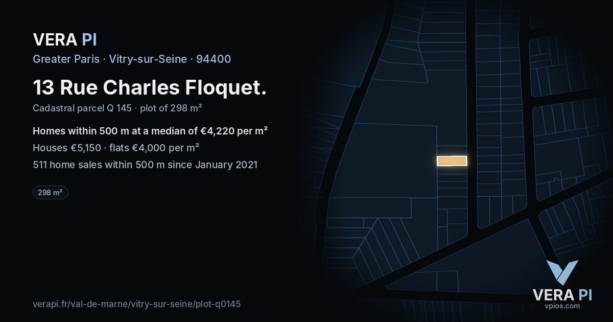13 Rue Charles Floquet, Vitry-sur-Seine at night – the plot lit, the parcels around coloured by the prices near them