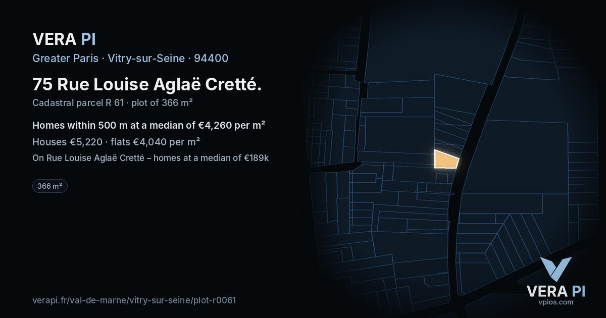 75 Rue Louise Aglaë Cretté, Vitry-sur-Seine at night – the plot lit, the parcels around coloured by the prices near them