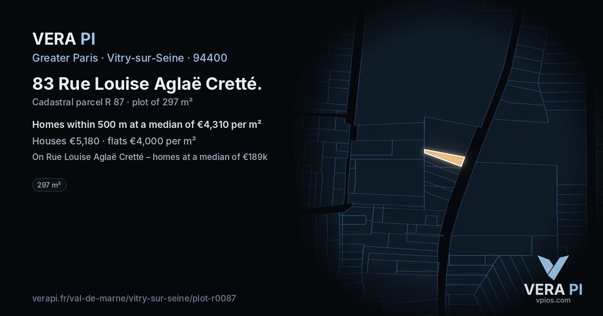 83 Rue Louise Aglaë Cretté, Vitry-sur-Seine at night – the plot lit, the parcels around coloured by the prices near them