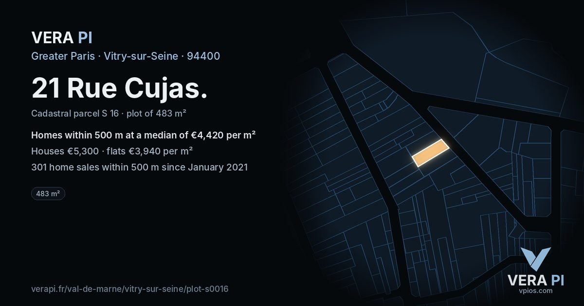 21 Rue Cujas, Vitry-sur-Seine at night – the plot lit, the parcels around coloured by the prices near them