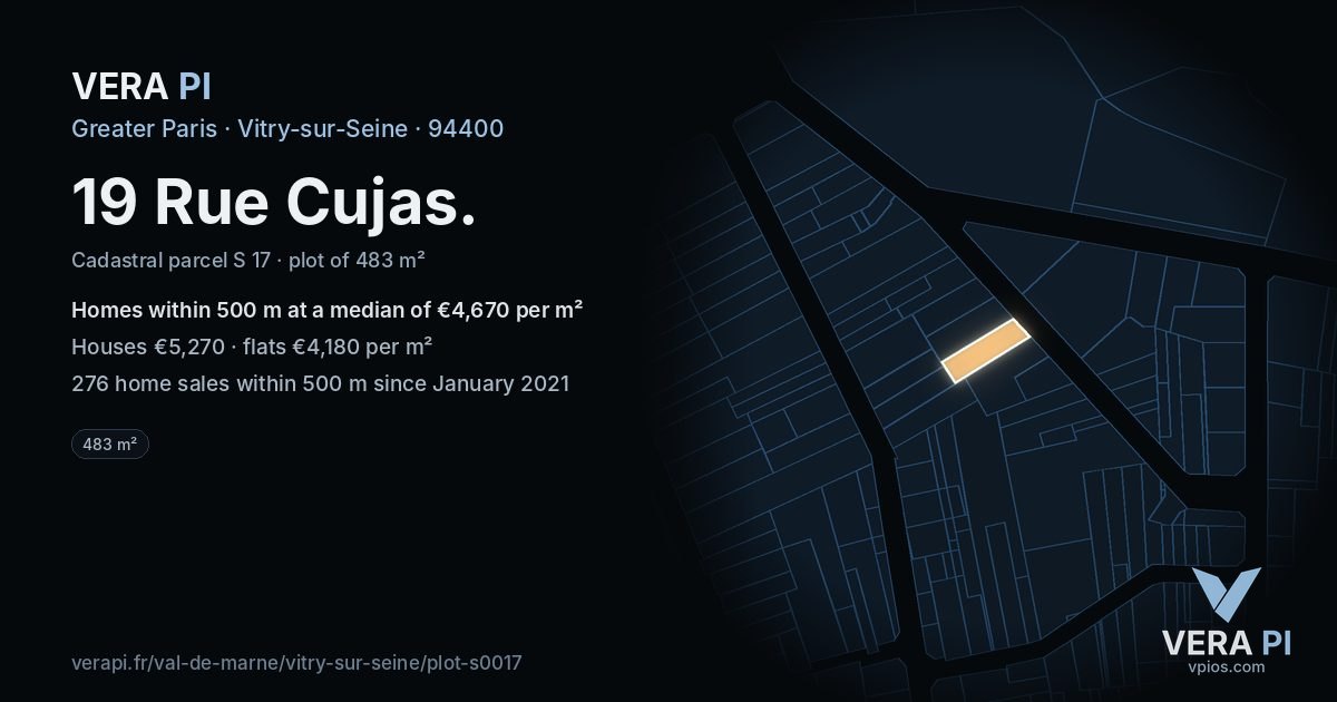 19 Rue Cujas, Vitry-sur-Seine at night – the plot lit, the parcels around coloured by the prices near them