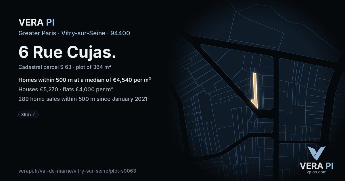 6 Rue Cujas, Vitry-sur-Seine at night – the plot lit, the parcels around coloured by the prices near them