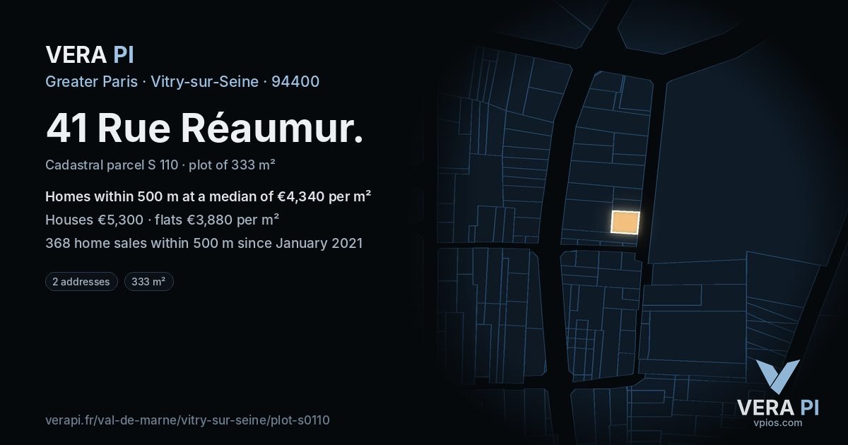 41 Rue Réaumur, Vitry-sur-Seine at night – the plot lit, the parcels around coloured by the prices near them