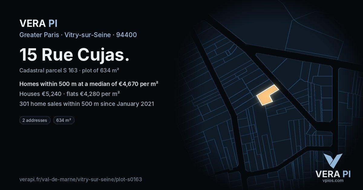 15 Rue Cujas, Vitry-sur-Seine at night – the plot lit, the parcels around coloured by the prices near them