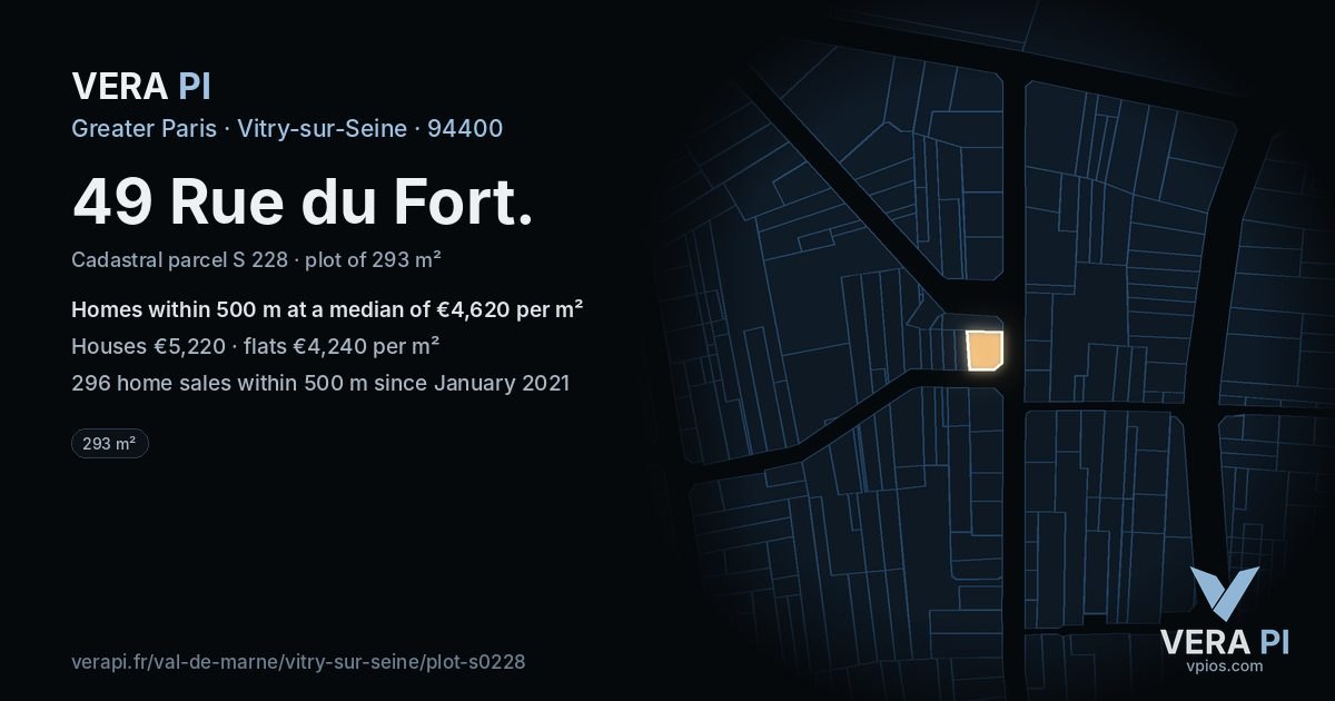 49 Rue du Fort, Vitry-sur-Seine at night – the plot lit, the parcels around coloured by the prices near them