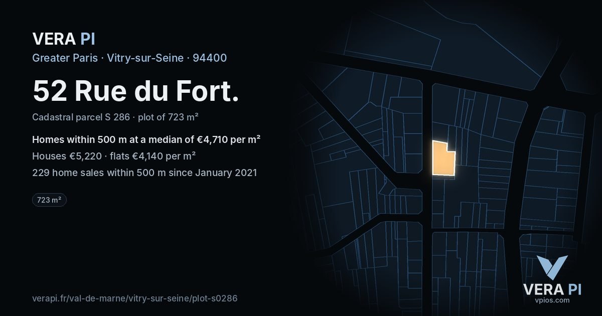 52 Rue du Fort, Vitry-sur-Seine at night – the plot lit, the parcels around coloured by the prices near them