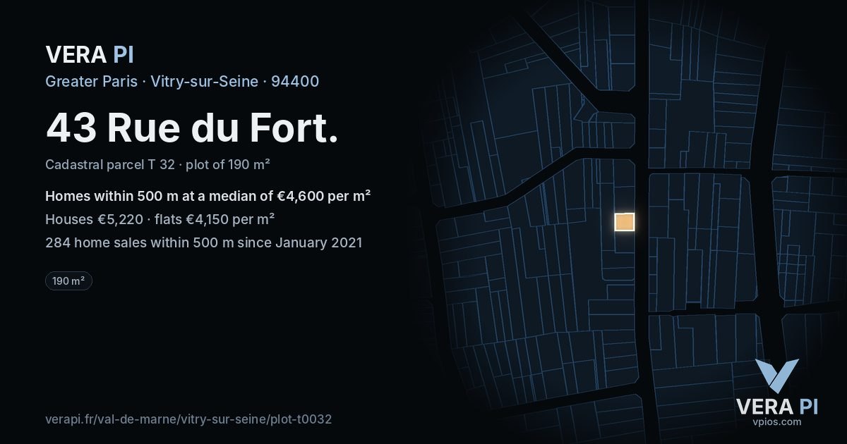 43 Rue du Fort, Vitry-sur-Seine at night – the plot lit, the parcels around coloured by the prices near them