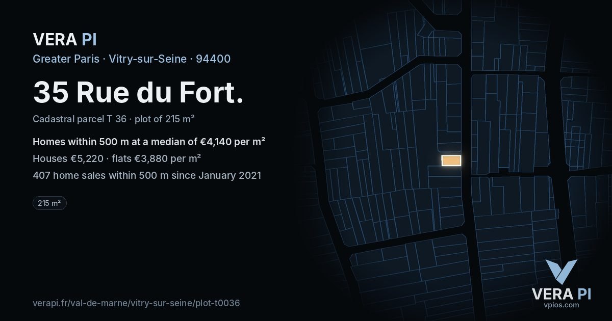 35 Rue du Fort, Vitry-sur-Seine at night – the plot lit, the parcels around coloured by the prices near them