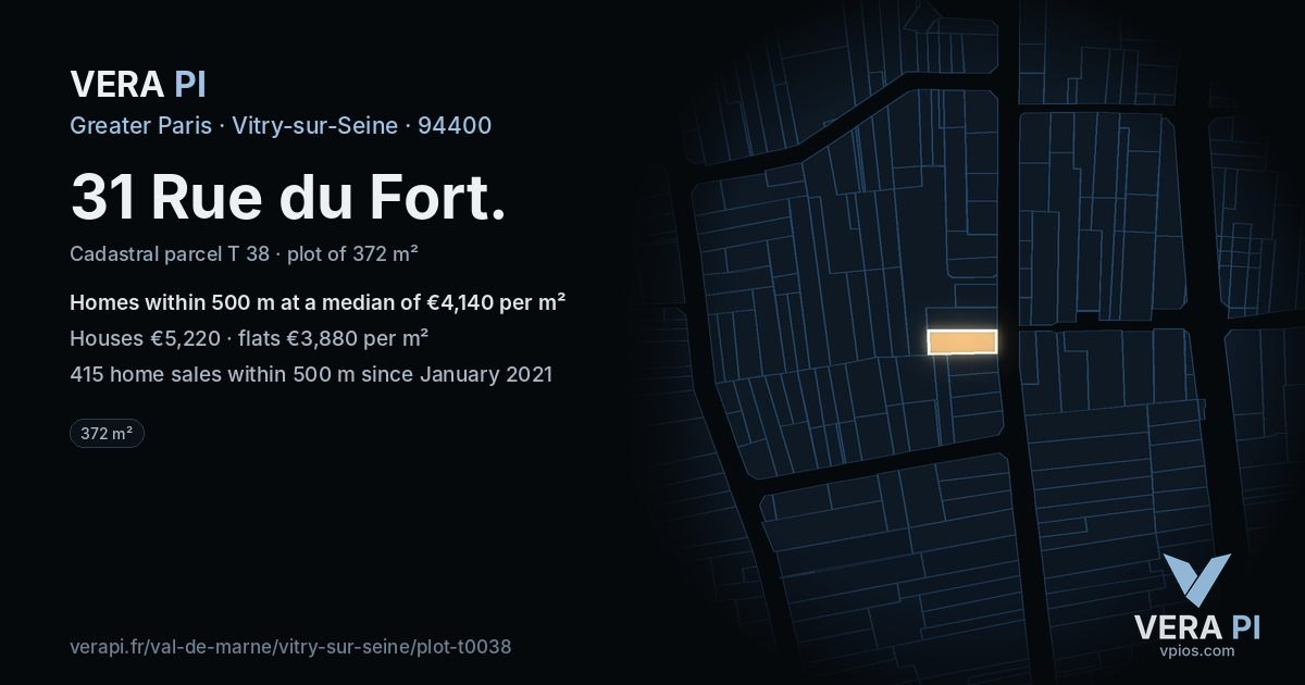 31 Rue du Fort, Vitry-sur-Seine at night – the plot lit, the parcels around coloured by the prices near them