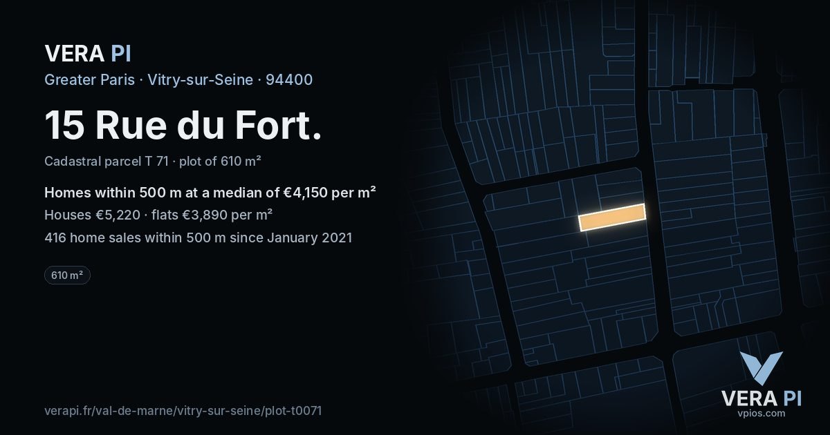 15 Rue du Fort, Vitry-sur-Seine at night – the plot lit, the parcels around coloured by the prices near them