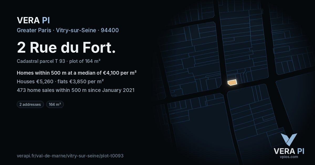 2 Rue du Fort, Vitry-sur-Seine at night – the plot lit, the parcels around coloured by the prices near them