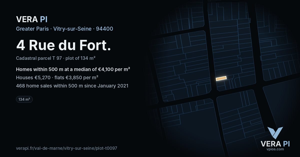 4 Rue du Fort, Vitry-sur-Seine at night – the plot lit, the parcels around coloured by the prices near them