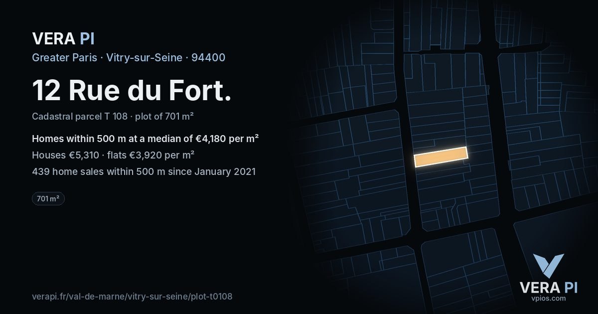 12 Rue du Fort, Vitry-sur-Seine at night – the plot lit, the parcels around coloured by the prices near them