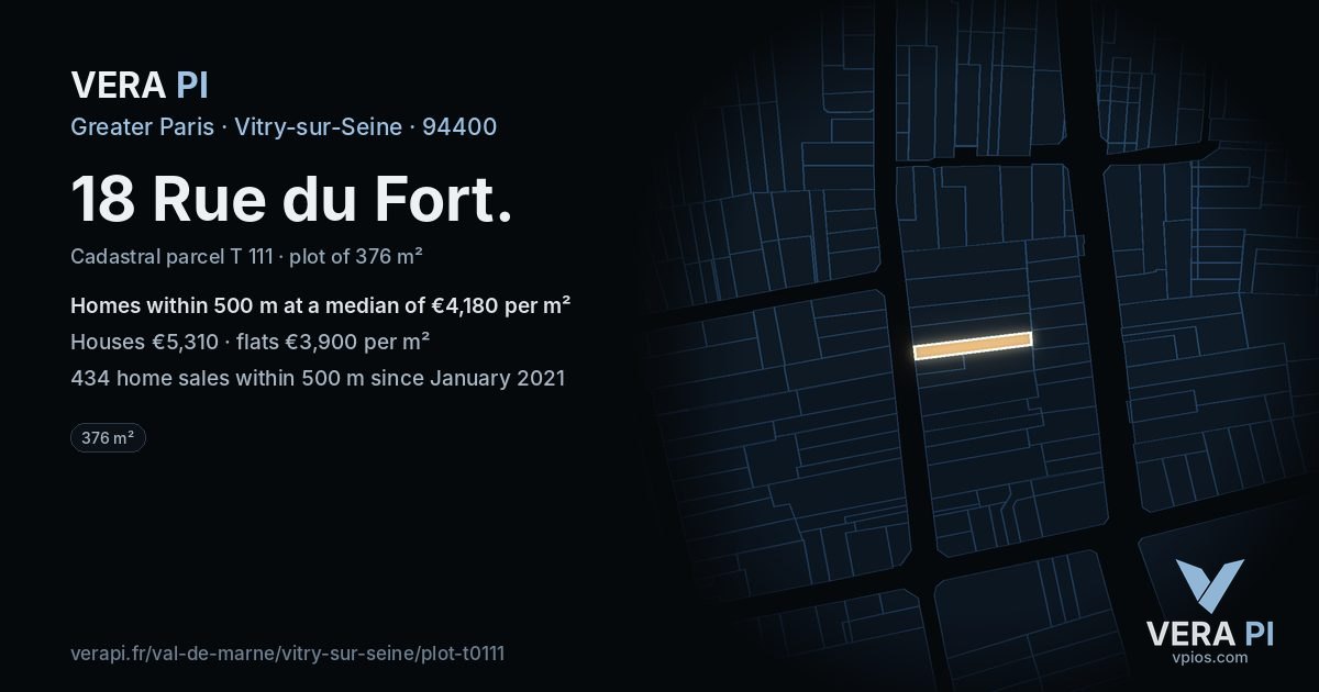 18 Rue du Fort, Vitry-sur-Seine at night – the plot lit, the parcels around coloured by the prices near them