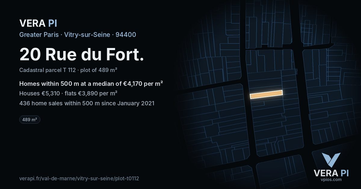 20 Rue du Fort, Vitry-sur-Seine at night – the plot lit, the parcels around coloured by the prices near them
