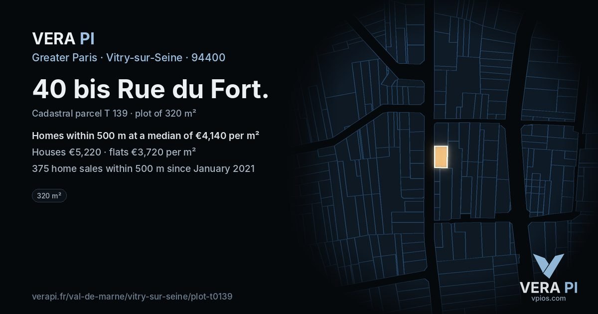 40 bis Rue du Fort, Vitry-sur-Seine at night – the plot lit, the parcels around coloured by the prices near them