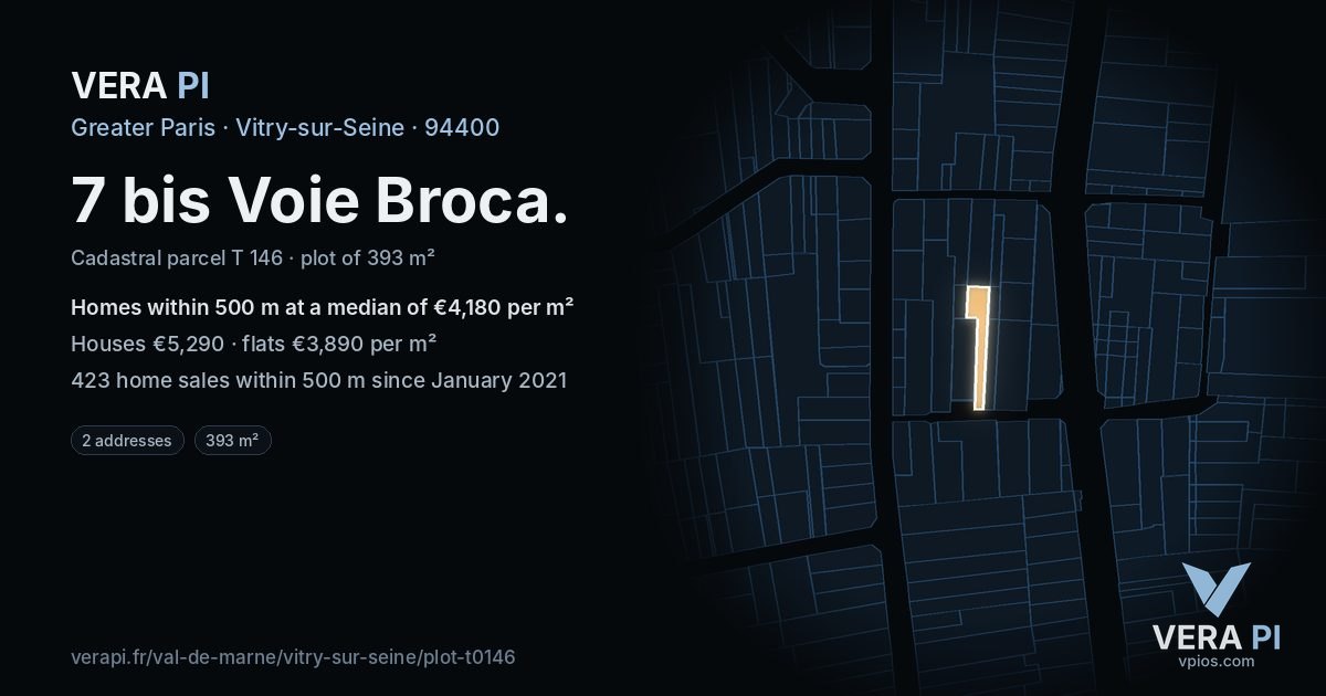 7 bis Voie Broca, Vitry-sur-Seine at night – the plot lit, the parcels around coloured by the prices near them