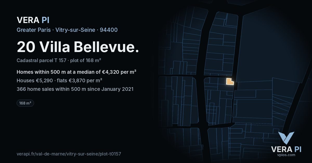 20 Villa Bellevue, Vitry-sur-Seine at night – the plot lit, the parcels around coloured by the prices near them