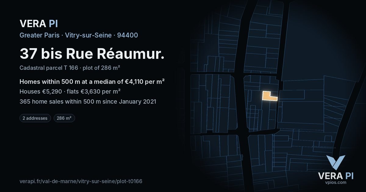 37 bis Rue Réaumur, Vitry-sur-Seine at night – the plot lit, the parcels around coloured by the prices near them