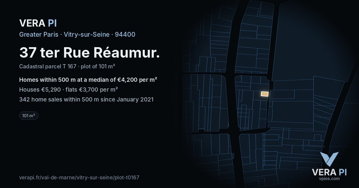 37 ter Rue Réaumur, Vitry-sur-Seine at night – the plot lit, the parcels around coloured by the prices near them