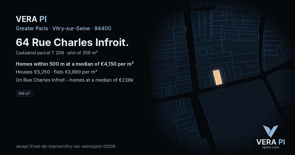64 Rue Charles Infroit, Vitry-sur-Seine at night – the plot lit, the parcels around coloured by the prices near them
