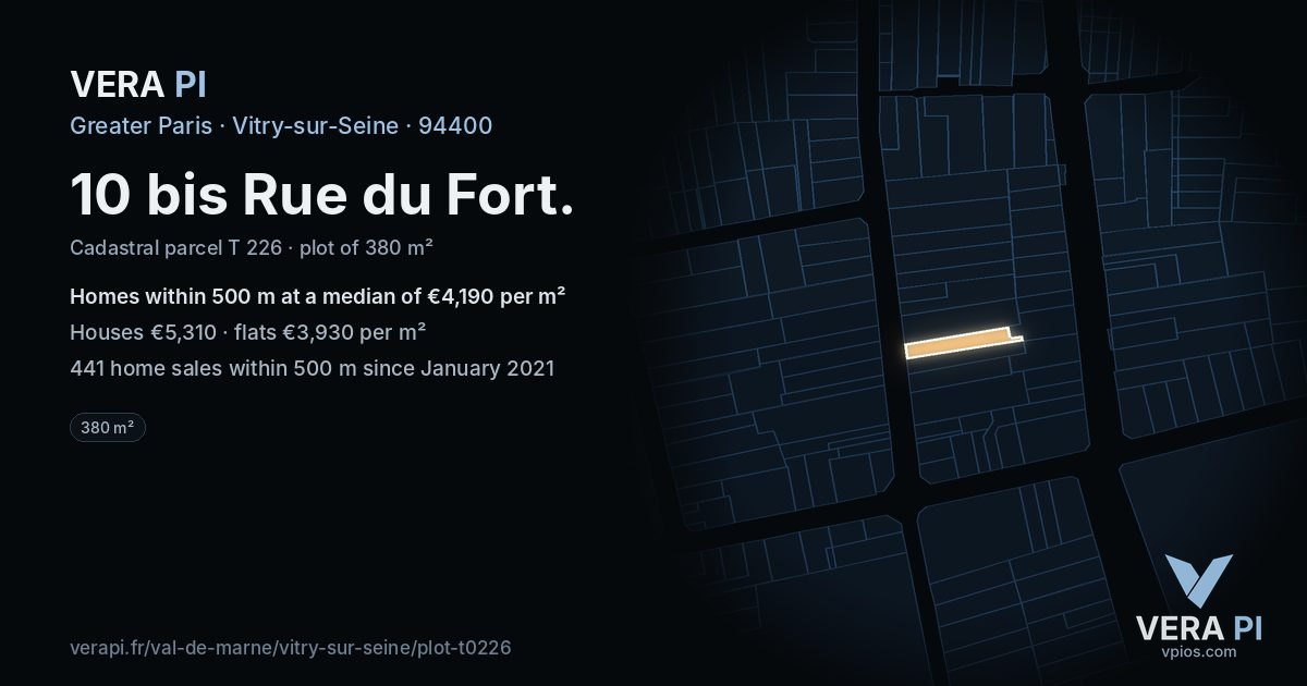 10 bis Rue du Fort, Vitry-sur-Seine at night – the plot lit, the parcels around coloured by the prices near them