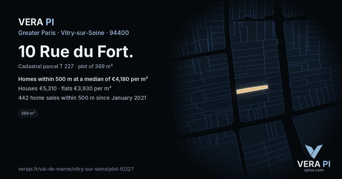 10 Rue du Fort, Vitry-sur-Seine at night – the plot lit, the parcels around coloured by the prices near them