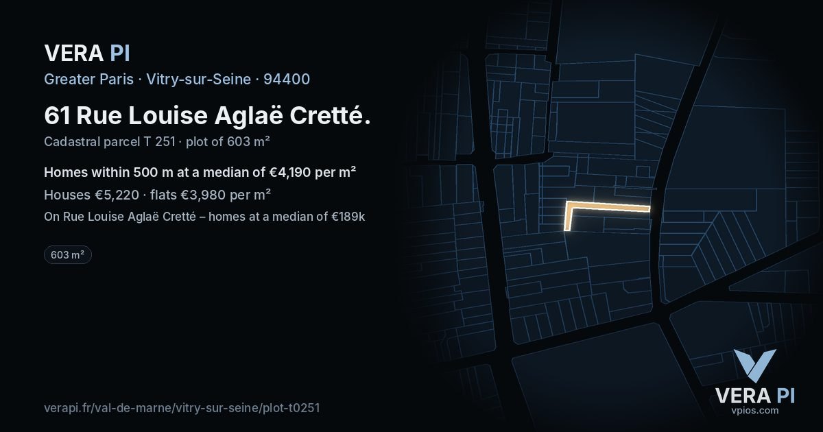 61 Rue Louise Aglaë Cretté, Vitry-sur-Seine at night – the plot lit, the parcels around coloured by the prices near them