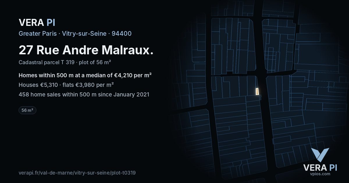 27 Rue Andre Malraux, Vitry-sur-Seine at night – the plot lit, the parcels around coloured by the prices near them