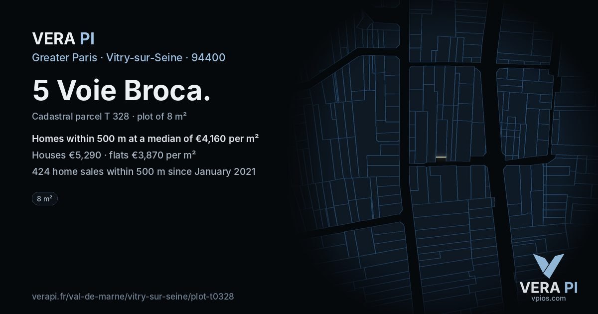 5 Voie Broca, Vitry-sur-Seine at night – the plot lit, the parcels around coloured by the prices near them