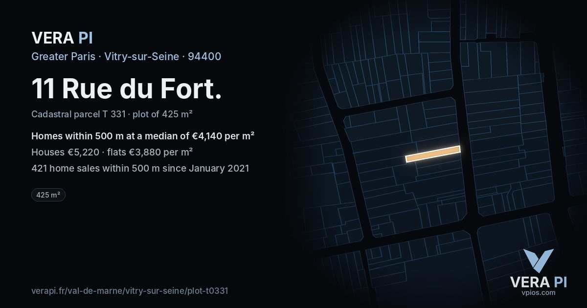 11 Rue du Fort, Vitry-sur-Seine at night – the plot lit, the parcels around coloured by the prices near them