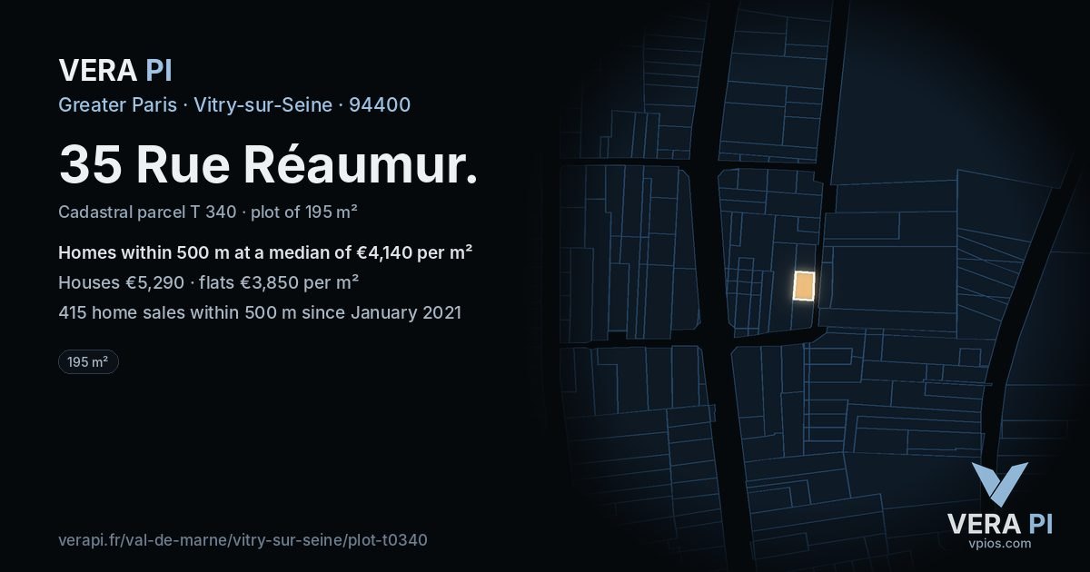35 Rue Réaumur, Vitry-sur-Seine at night – the plot lit, the parcels around coloured by the prices near them