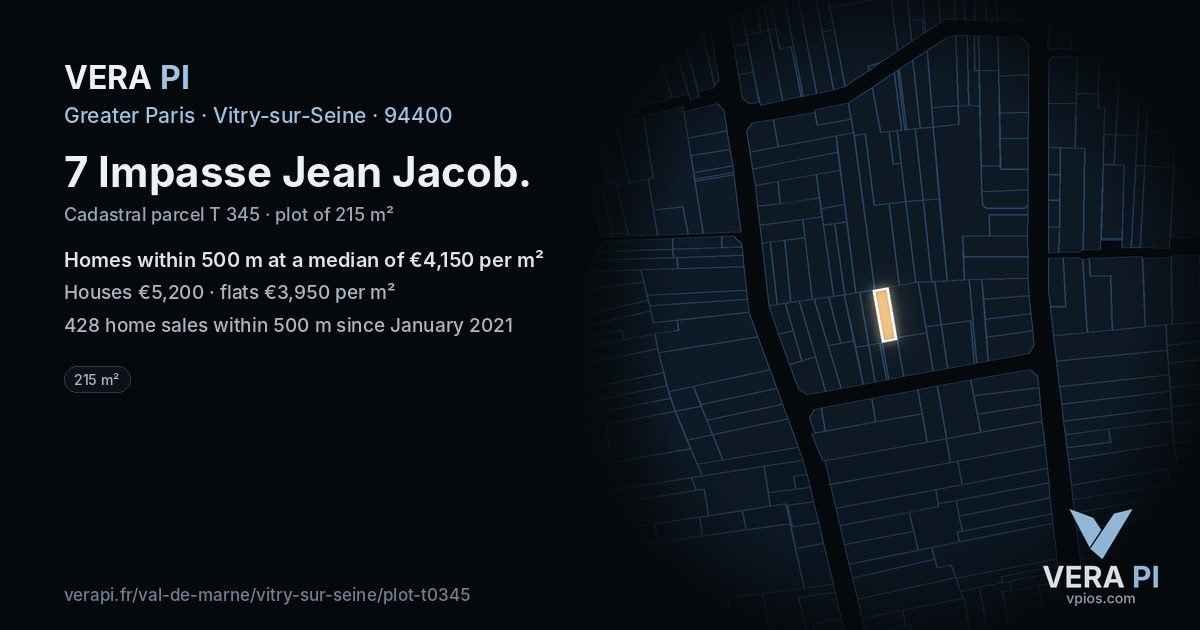 7 Impasse Jean Jacob, Vitry-sur-Seine at night – the plot lit, the parcels around coloured by the prices near them