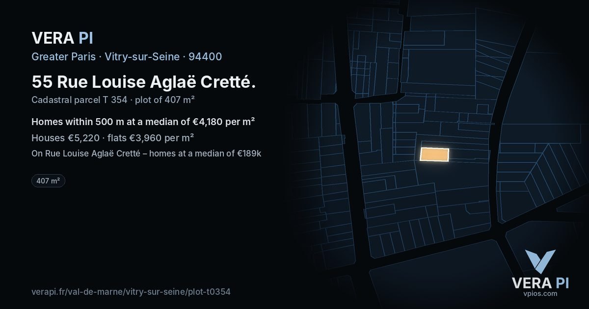 55 Rue Louise Aglaë Cretté, Vitry-sur-Seine at night – the plot lit, the parcels around coloured by the prices near them