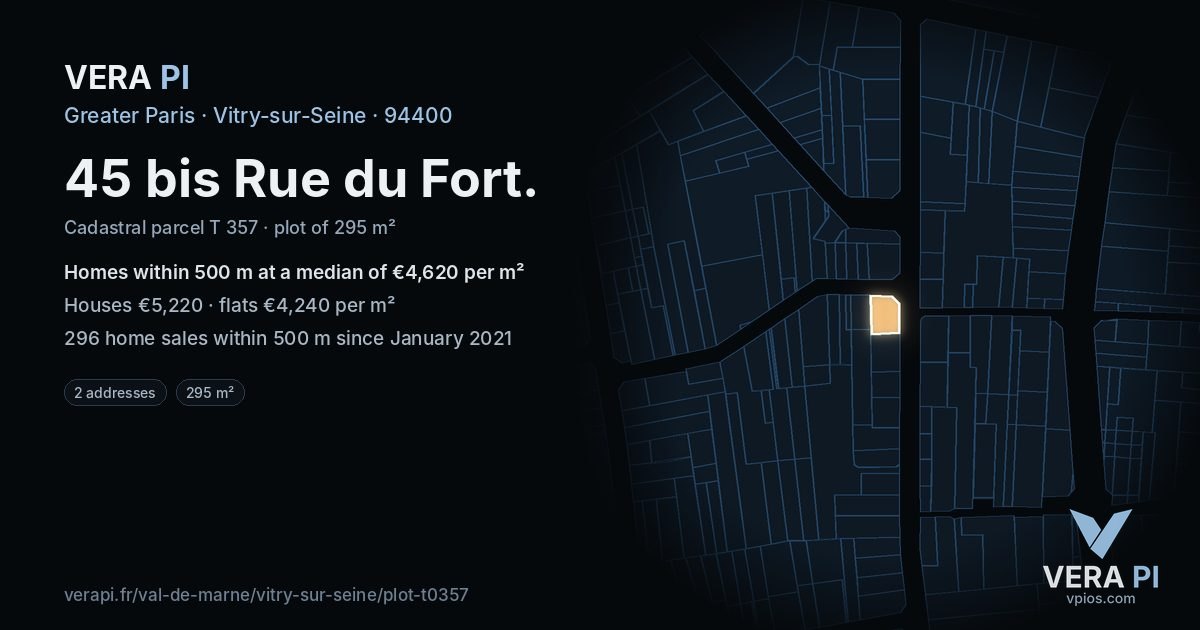 45 bis Rue du Fort, Vitry-sur-Seine at night – the plot lit, the parcels around coloured by the prices near them