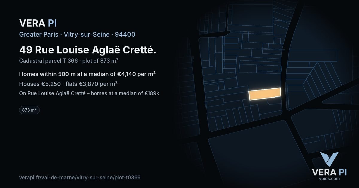 49 Rue Louise Aglaë Cretté, Vitry-sur-Seine at night – the plot lit, the parcels around coloured by the prices near them