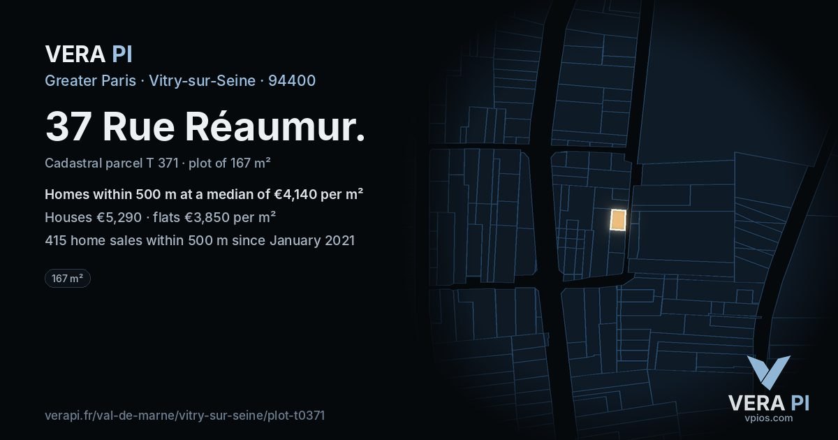 37 Rue Réaumur, Vitry-sur-Seine at night – the plot lit, the parcels around coloured by the prices near them