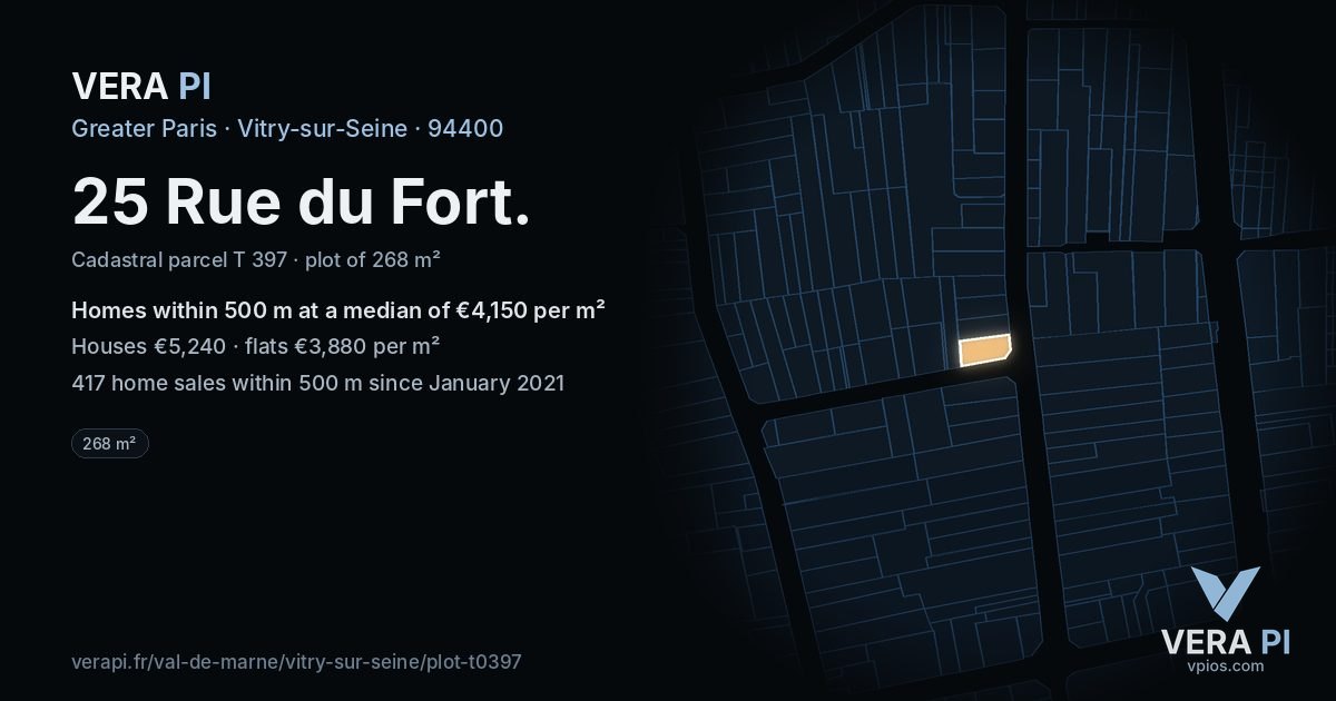 25 Rue du Fort, Vitry-sur-Seine at night – the plot lit, the parcels around coloured by the prices near them
