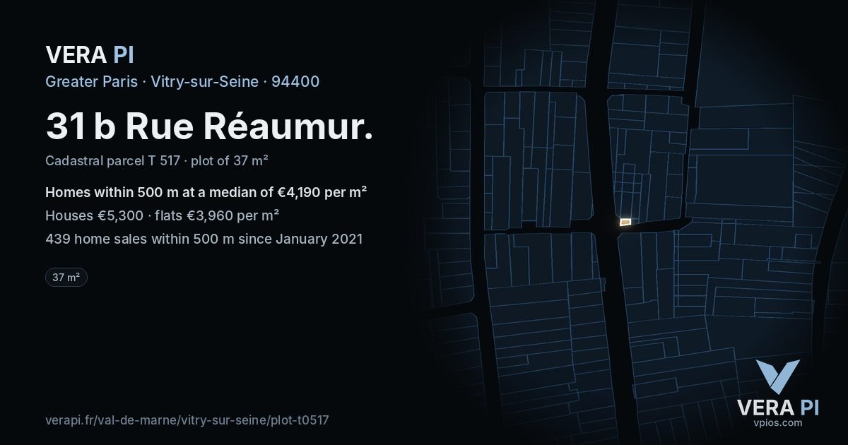 31 b Rue Réaumur, Vitry-sur-Seine at night – the plot lit, the parcels around coloured by the prices near them