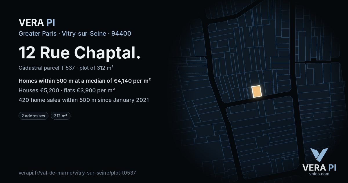 12 Rue Chaptal, Vitry-sur-Seine at night – the plot lit, the parcels around coloured by the prices near them