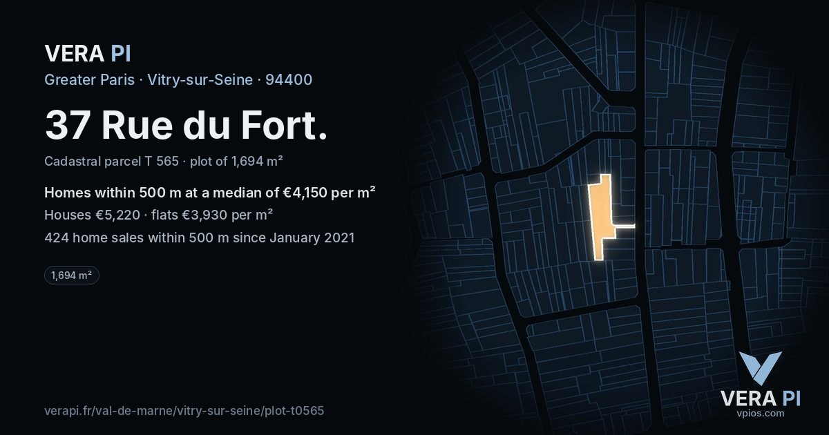 37 Rue du Fort, Vitry-sur-Seine at night – the plot lit, the parcels around coloured by the prices near them