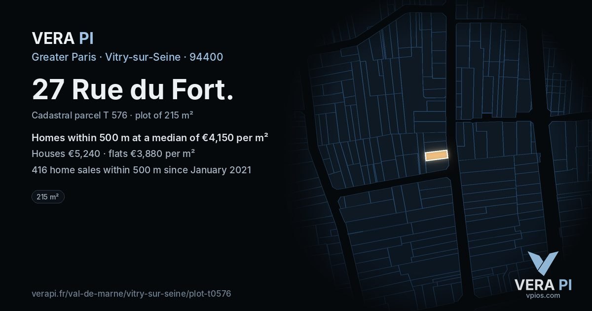 27 Rue du Fort, Vitry-sur-Seine at night – the plot lit, the parcels around coloured by the prices near them