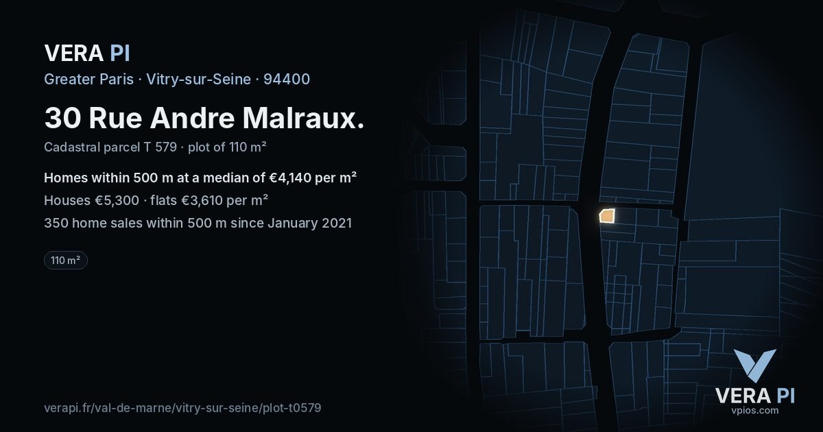 30 Rue Andre Malraux, Vitry-sur-Seine at night – the plot lit, the parcels around coloured by the prices near them