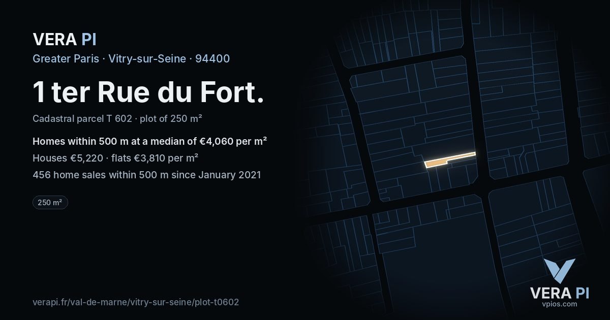 1 ter Rue du Fort, Vitry-sur-Seine at night – the plot lit, the parcels around coloured by the prices near them