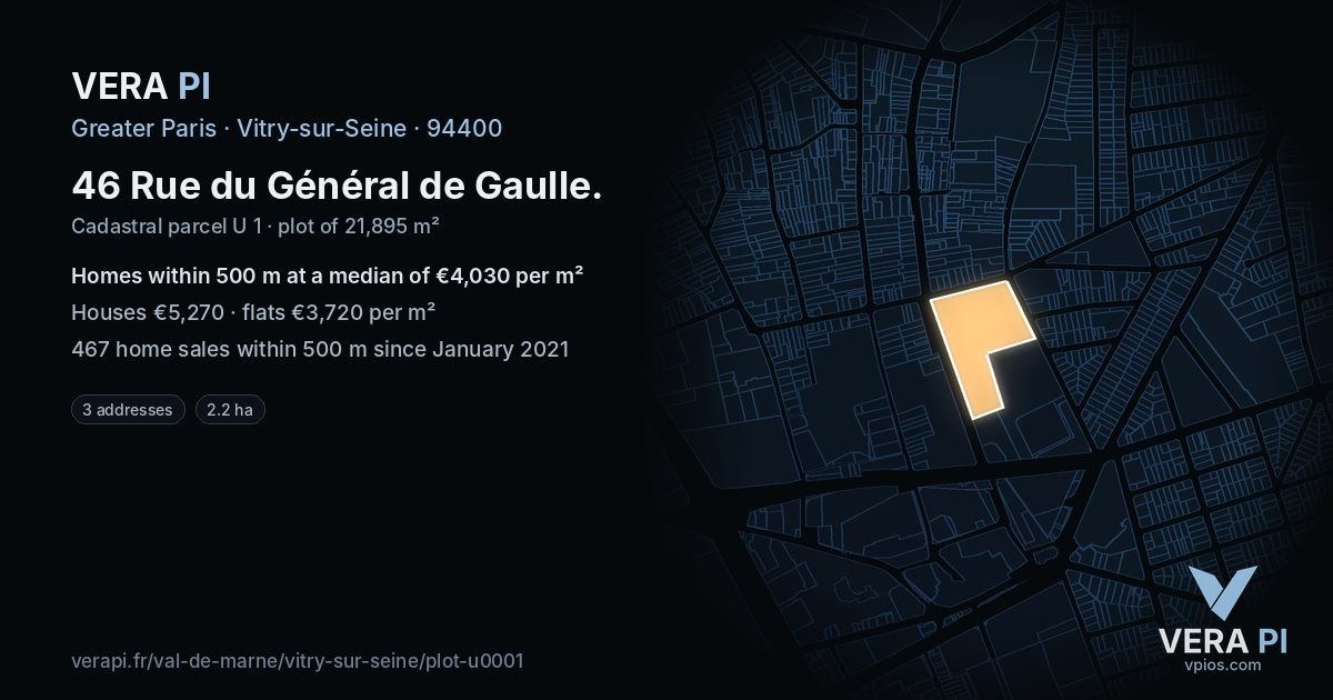 46 Rue du Général de Gaulle, Vitry-sur-Seine at night – the plot lit, the parcels around coloured by the prices near them