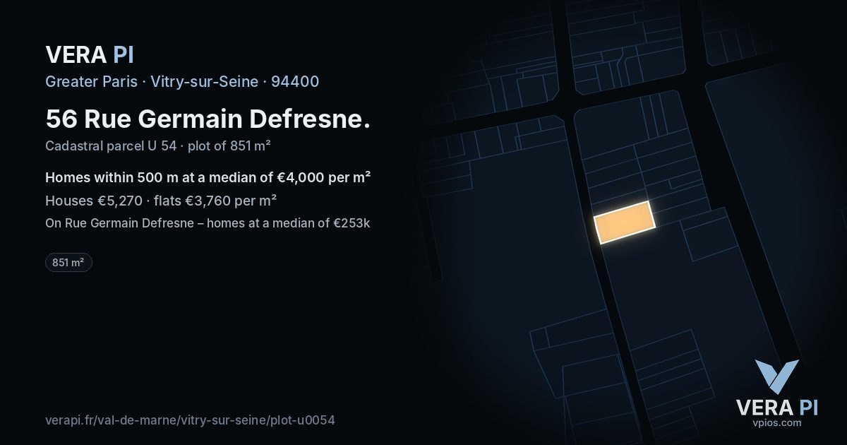 56 Rue Germain Defresne, Vitry-sur-Seine at night – the plot lit, the parcels around coloured by the prices near them