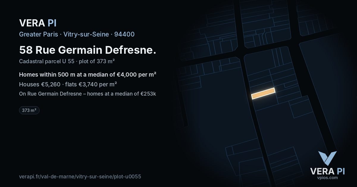 58 Rue Germain Defresne, Vitry-sur-Seine at night – the plot lit, the parcels around coloured by the prices near them