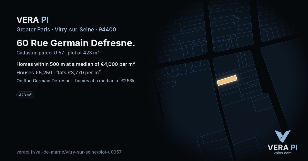 60 Rue Germain Defresne, Vitry-sur-Seine at night – the plot lit, the parcels around coloured by the prices near them