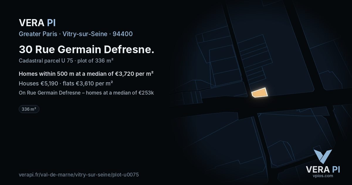 30 Rue Germain Defresne, Vitry-sur-Seine at night – the plot lit, the parcels around coloured by the prices near them